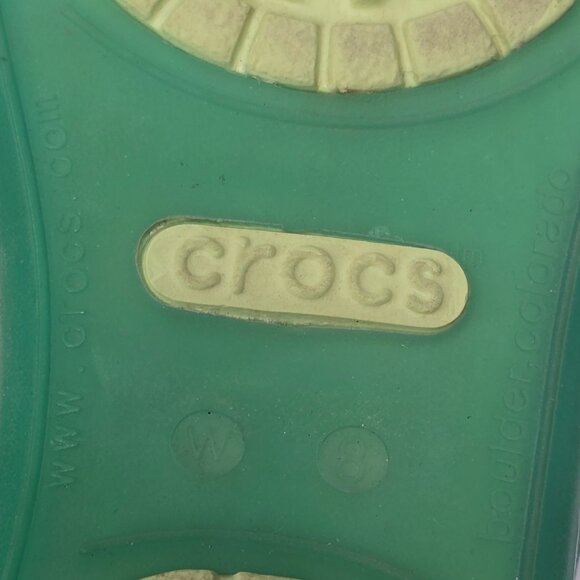 Crocs Adrina Sandals Women Shoes Jelly Flats Green Rubber Peep Toe Sz 8 - Picture 7 of 7
